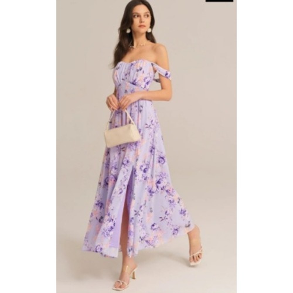 Grace Karin Lavender Floral Smocked Maxi Dress Summer Wedding Guest 2XL NWT